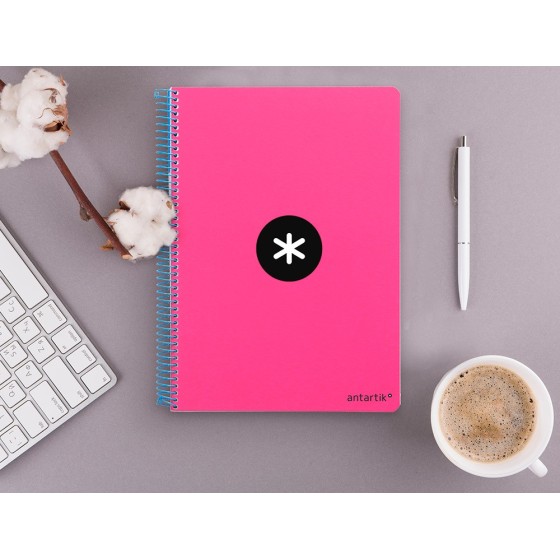 Cuaderno espiral liderpapel a4 micro antartik tapa dura 80h 100 gr cuadro 5mm sin bandas 4 taladros color rosa fluor