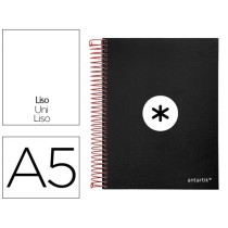 Cuaderno espiral liderpapel a5 micro antartik tapa forrada 120h 100g liso con bandas 6 taladros color negro