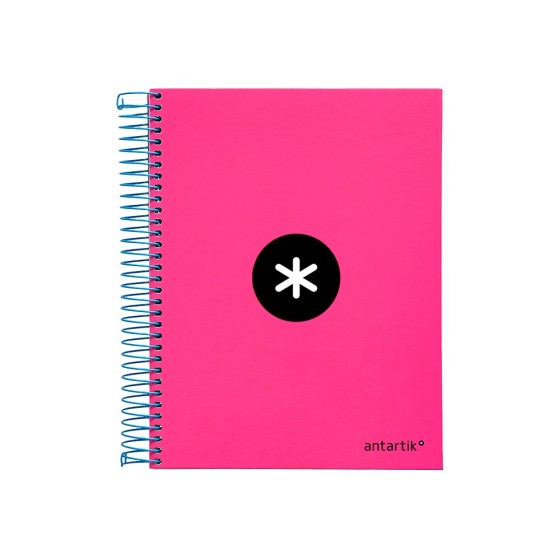 Cuaderno espiral liderpapel a5 micro antartik tapa forrada 120h 100 gr liso con bandas 6 taladros color rosa fluor