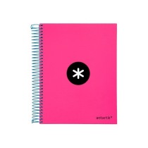 Cuaderno espiral liderpapel a5 micro antartik tapa forrada 120h 100 gr liso con bandas 6 taladros color rosa fluor