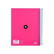 Cuaderno espiral liderpapel a5 micro antartik tapa forrada 120h 100 gr liso con bandas 6 taladros color rosa fluor