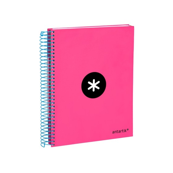 Cuaderno espiral liderpapel a5 micro antartik tapa forrada 120h 100 gr liso con bandas 6 taladros color rosa fluor