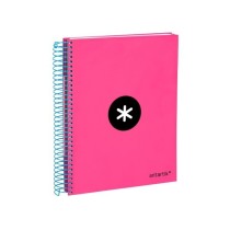 Cuaderno espiral liderpapel a5 micro antartik tapa forrada 120h 100 gr liso con bandas 6 taladros color rosa fluor