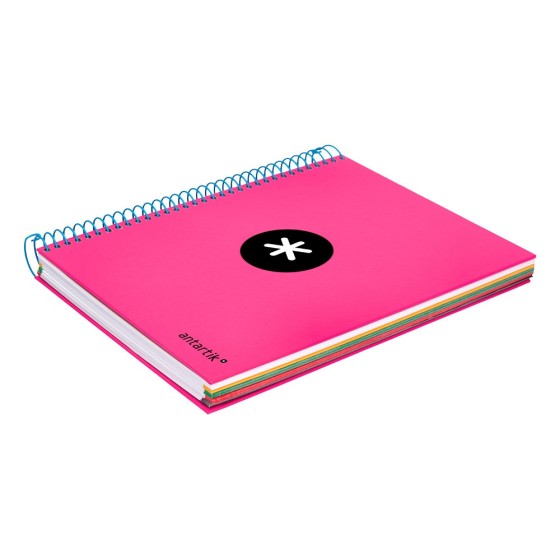 Cuaderno espiral liderpapel a5 micro antartik tapa forrada 120h 100 gr liso con bandas 6 taladros color rosa fluor