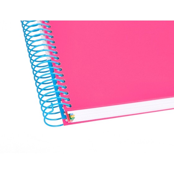 Cuaderno espiral liderpapel a5 micro antartik tapa forrada 120h 100 gr liso con bandas 6 taladros color rosa fluor