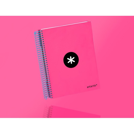 Cuaderno espiral liderpapel a5 micro antartik tapa forrada 120h 100 gr liso con bandas 6 taladros color rosa fluor