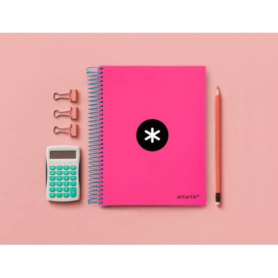 Cuaderno espiral liderpapel a5 micro antartik tapa forrada 120h 100 gr liso con bandas 6 taladros color rosa fluor