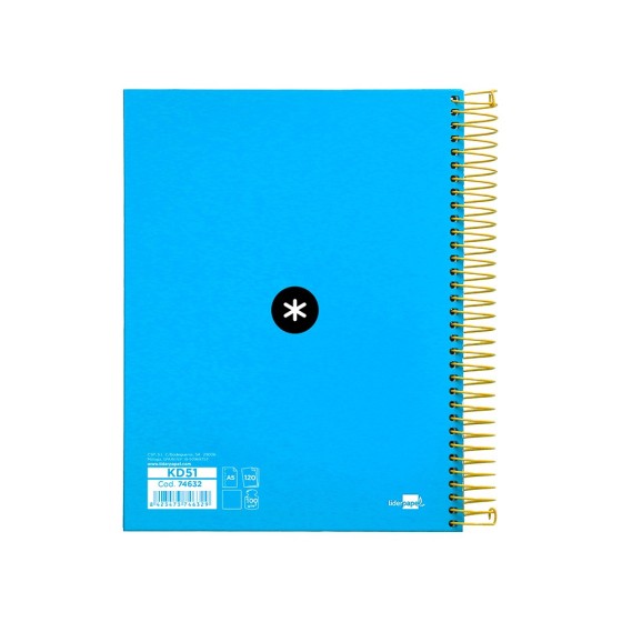 Cuaderno espiral liderpapel a5 micro antartik tapa forrada 120h 100g liso con bandas 6 taladros color azul