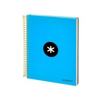 Cuaderno espiral liderpapel a5 micro antartik tapa forrada 120h 100g liso con bandas 6 taladros color azul
