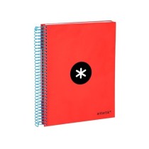 Cuaderno espiral liderpapel a5 micro antartik tapa forrada120h 100 gr cuadro 5mm 5 bandas 6 taladros color rojo
