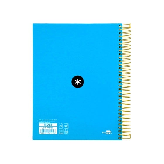 Cuaderno espiral liderpapel a5 micro antartik tapa forrada120h 100 gr cuadro 5mm 5 bandas 6 taladros color azul