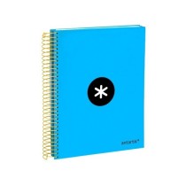 Cuaderno espiral liderpapel a5 micro antartik tapa forrada120h 100 gr cuadro 5mm 5 bandas 6 taladros color azul