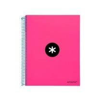 Cuaderno espiral liderpapel a4 micro antartik tapa forrada120h 100 gr cuadro 5mm 5 bandas 4 taladros color rosa