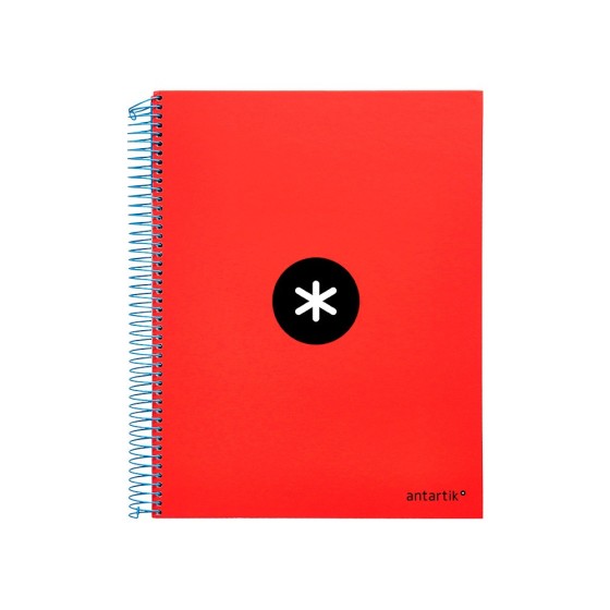 Cuaderno espiral liderpapel a4 micro antartik tapa forrada120h 100 gr cuadro 5mm 5 bandas 4 taladros color rojo