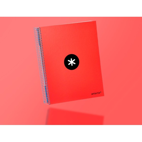 Cuaderno espiral liderpapel a4 micro antartik tapa forrada120h 100 gr cuadro 5mm 5 bandas 4 taladros color rojo