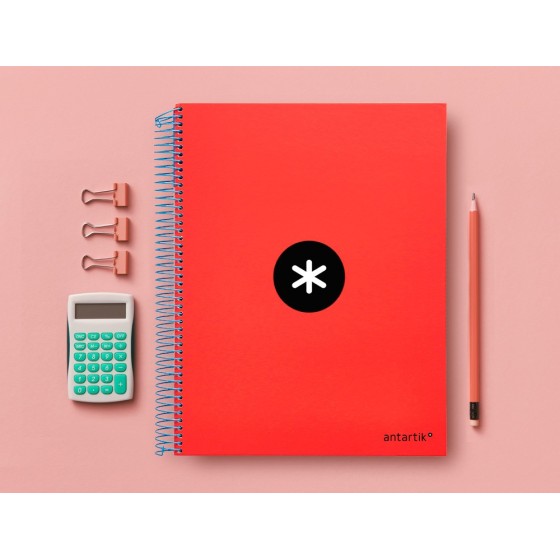 Cuaderno espiral liderpapel a4 micro antartik tapa forrada120h 100 gr cuadro 5mm 5 bandas 4 taladros color rojo
