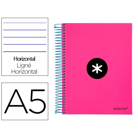 Cuaderno espiral liderpapel a5 micro antartik tapa forrada 120h 100 gr horizontal 5 bandas 6 taladros color rosa