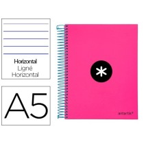 Cuaderno espiral liderpapel a5 micro antartik tapa forrada 120h 100 gr horizontal 5 bandas 6 taladros color rosa