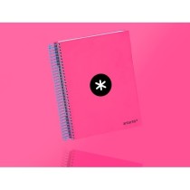 Cuaderno espiral liderpapel a5 micro antartik tapa forrada 120h 100 gr horizontal 5 bandas 6 taladros color rosa