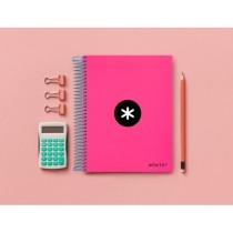 Cuaderno espiral liderpapel a5 micro antartik tapa forrada 120h 100 gr horizontal 5 bandas 6 taladros color rosa