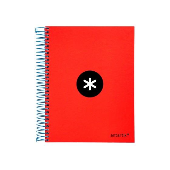 Cuaderno espiral liderpapel a5 micro antartik tapa forrada 120h 100 gr horizontal 5 bandas 6 taladros color rojo.