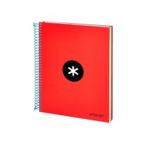 Cuaderno espiral liderpapel a5 micro antartik tapa forrada 120h 100 gr horizontal 5 bandas 6 taladros color rojo.