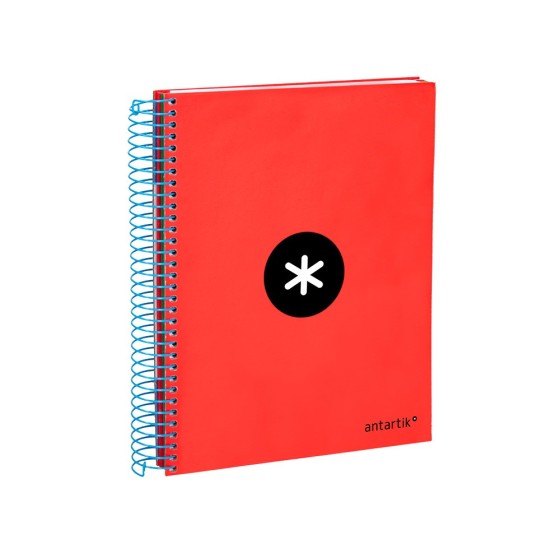 Cuaderno espiral liderpapel a5 micro antartik tapa forrada 120h 100 gr horizontal 5 bandas 6 taladros color rojo.