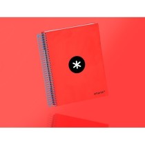 Cuaderno espiral liderpapel a5 micro antartik tapa forrada 120h 100 gr horizontal 5 bandas 6 taladros color rojo.