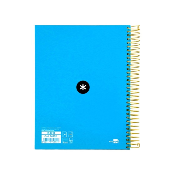 Cuaderno espiral liderpapel a5 micro antartik tapa forrada 120h 100 gr horizontal 5 bandas 6 taladros color azul
