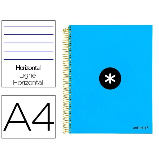 Cuaderno espiral liderpapel a4 micro antartik tapa forrada 120h 100 gr horizontal 5 bandas 4 taladros color azul