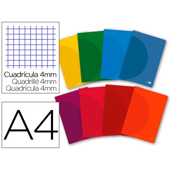 Libreta liderpapel 360 tapa de plastico a4 48 hojas 90g/m2 cuadro 4mm con margen colores surtidos