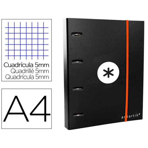 Carpeta con recambio liderpapel antartik a4 cuadro 5 mm forrada 4 anillas 40mm redondas color negra