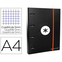 Carpeta con recambio liderpapel antartik a4 cuadro 5 mm forrada 4 anillas 40mm redondas color negra