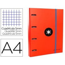 Carpeta con recambio liderpapel antartik a4 cuadro 5 mm forrada 4 anillas redondas 40mm color rojo