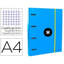 Carpeta con recambio liderpapel antartik a4 cuadro 5 mm forrada 4 anillas 40mm redondas color azul