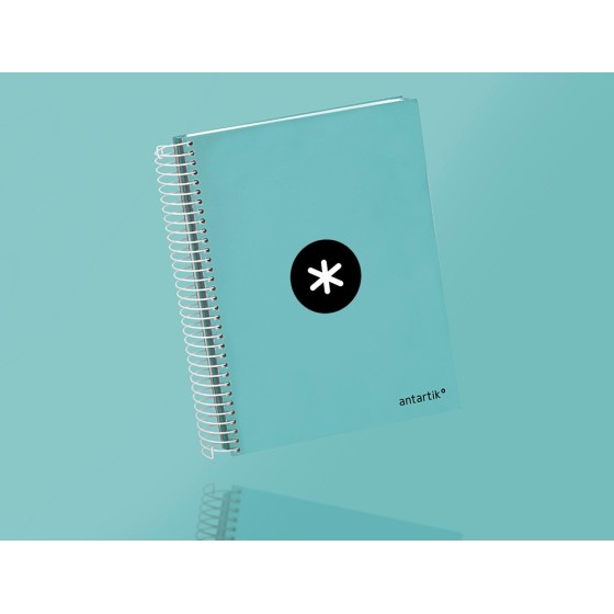 Cuaderno espiral liderpapel a5 micro antartik tapa forrada120h 100 gr cuadro 5 mm 5 band6 taladros color menta