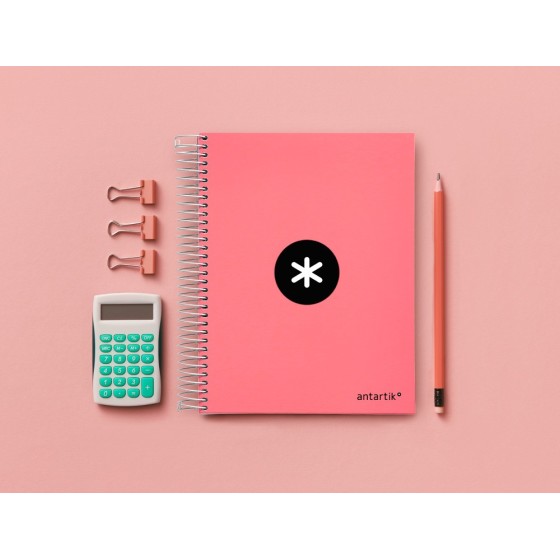 Cuaderno espiral liderpapel a5 micro antartik tapa forrada120h 100 gr cuadro 5 mm 5 band6 taladros color coral