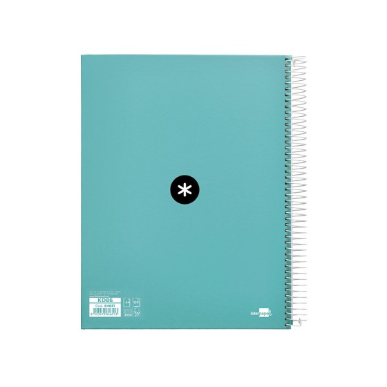 Cuaderno espiral liderpapel a4 micro antartik tapa forrada120h 100 gr cuadro 5mm 5 banda4 taladros color menta