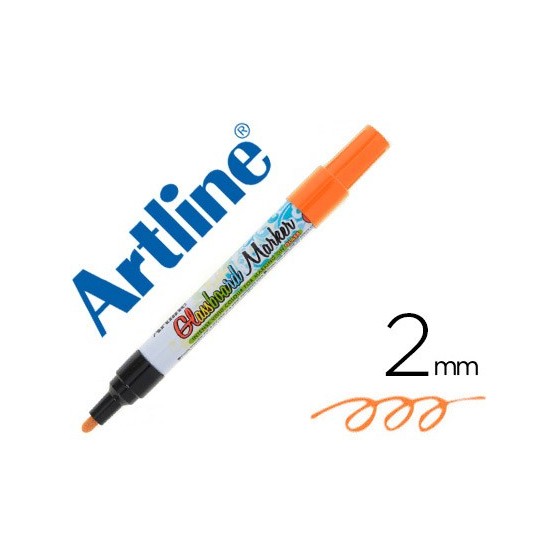 Rotulador artline glass marker especial cristal borrable en seco o humedo color naranja fluor