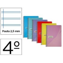 Cuaderno espiral papercop cuarto tapa plastico 80h 90 gr pauta 2,5 mm con margen colores surtidos
