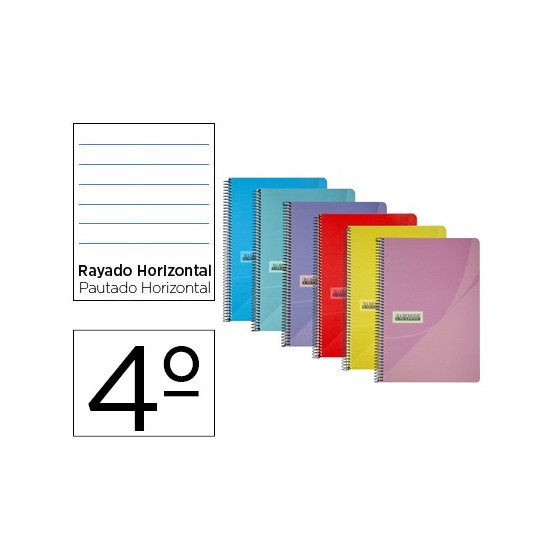 Cuaderno espiral papercop cuarto tapa plastico 80h 90 gr rayado horizontal con margen colores surtidos