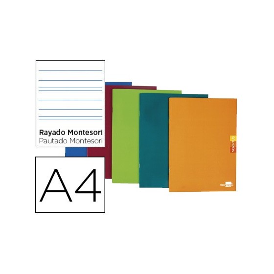 Libreta liderpapel scriptus a4 48 hojas 90g/m2 rayado montessori 3,5mm con margen colores surtidos