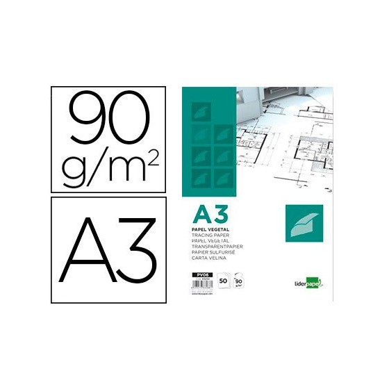 Bloc papel vegetal liderpapel encolado 297x420mm 50 hojas 90 g/m2