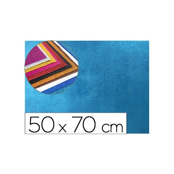Goma eva con purpurina liderpapel 50x70cm 60g/m2 espesor 2mm azul claro