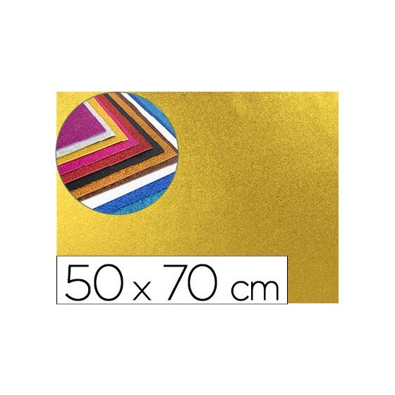 Goma eva con purpurina liderpapel 50x70cm 60g/m2 espesor 2mm oro