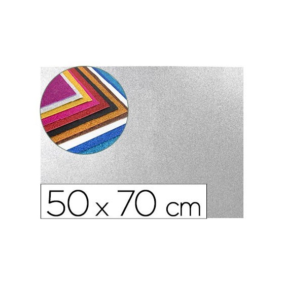 Goma eva con purpurina liderpapel 50x70cm 60g/m2 espesor 2mm plata