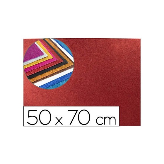 Goma eva con purpurina liderpapel 50x70cm 60g/m2 espesor 2mm rojo