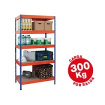 Estanteria metalica ar storage 192x100x50cm 5 estantes 300kg por estante bandejas de maderasin tornillos azul naranja