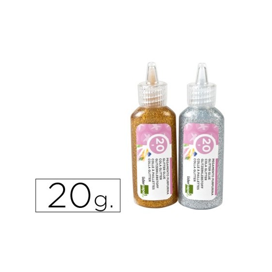 Purpurina pegamento liderpapel fantasia colores metalicos oro y plata bote de 20 gr