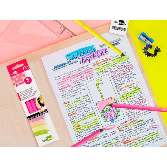 Lapices fluorescente liderpapel jumbo neon rosa